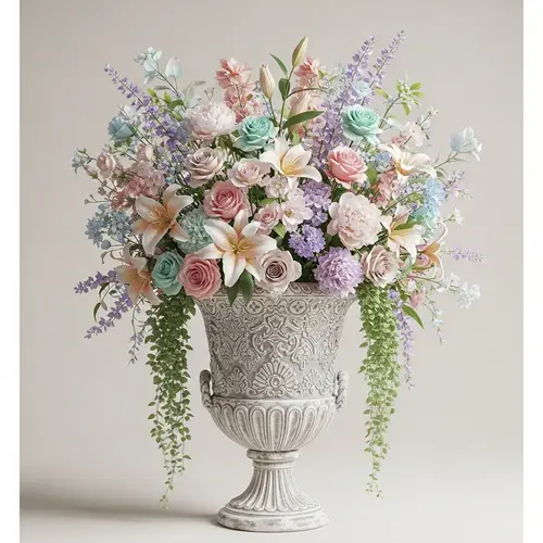 Elegant Vase with Intricate Floral Arrangement and Delicate Hues