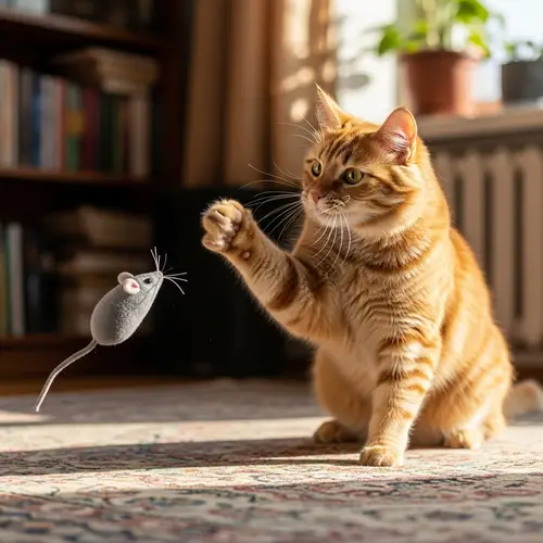 Cat Hitting Mouse | Playful Cat Photograph