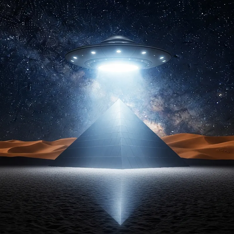UFO and Pyramid Encounter | Mysterious Night Scene