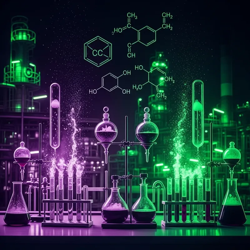 Vibrant Chemical Reactions at Modern Oil Refinery Lab