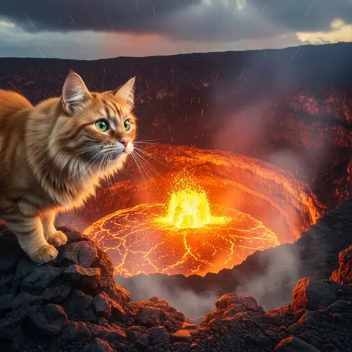 Ginger Cat Explores Active Volcano | Eerie & Fascinating Scene