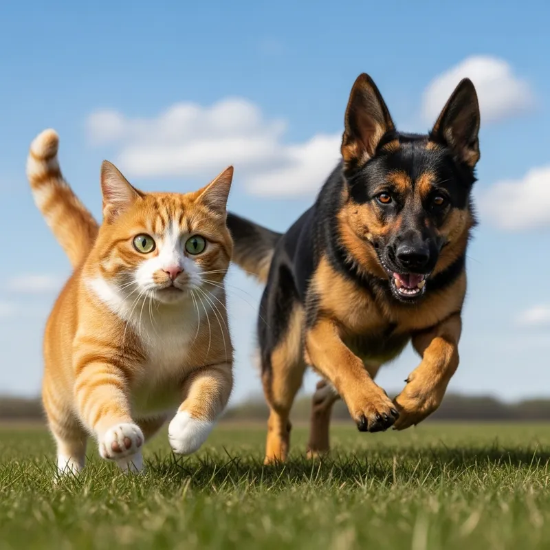 Exciting Pursuit: Cat Chased by Dog Exciting Pursuit: Cat Chased by Dog