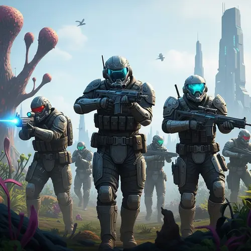 Futuristic Battle Royale Combat in Alien Landscape