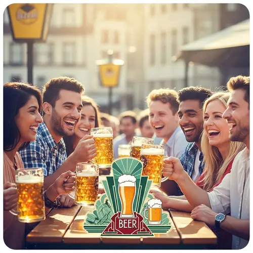 Vintage Beer Garden Gathering | Joyful Diverse Friends Embrace Sunny Day