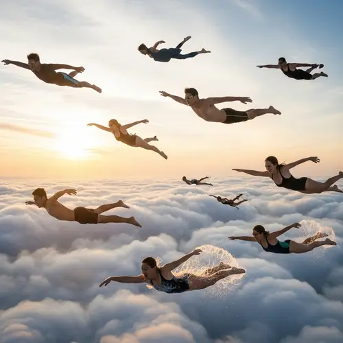 Fantastical Sky Landscape with Air Swimmers
