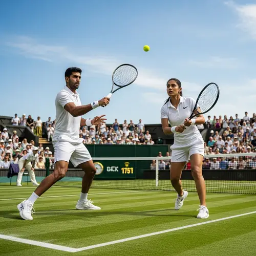 Intense Tennis Competition on Vibrant Green Court