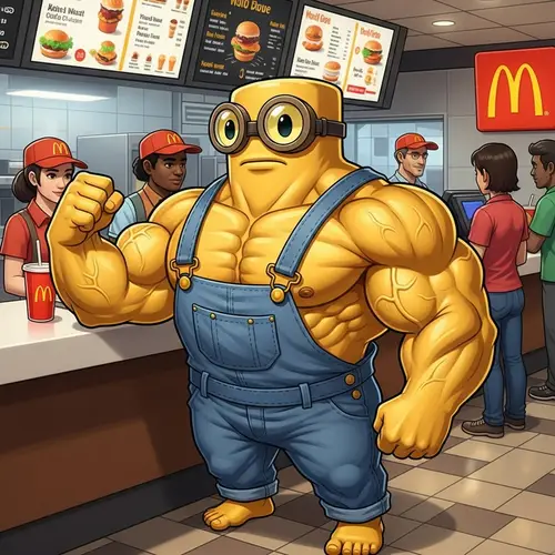 Muscular minion at Mcdonalds
