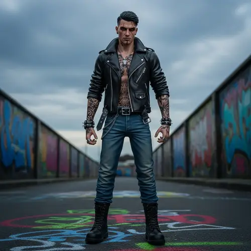 Gothic Male Rebel Standing on Graffiti Street