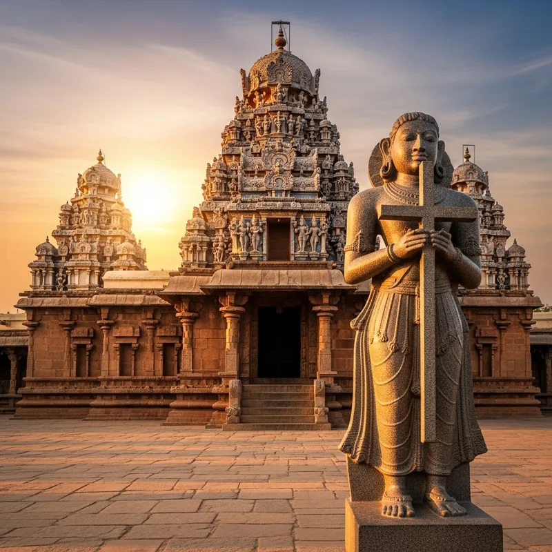 Aayodha Temple with Ram Statue and Cross
