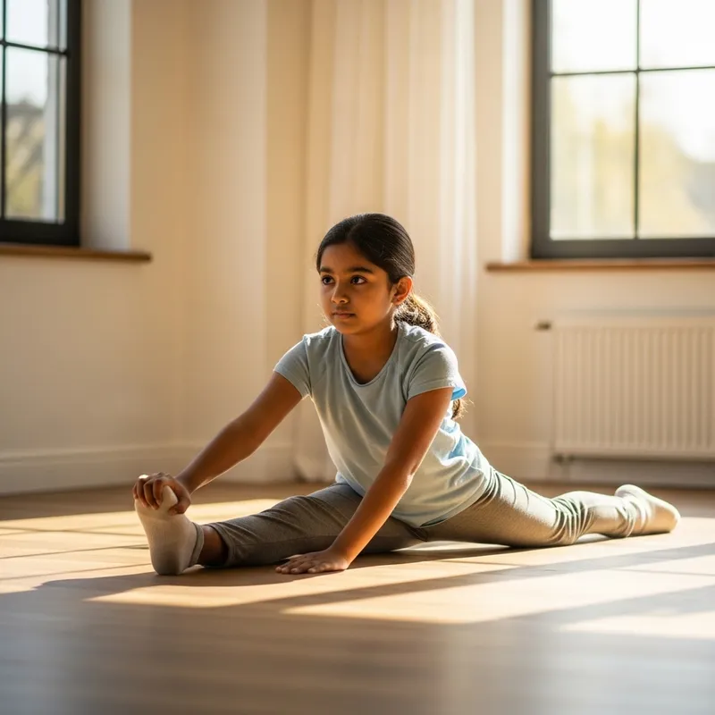 Girl Practicing Splits in Peaceful Setting