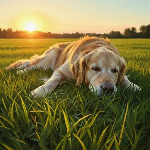 Tranquil Canine Resting in Sunlit Field - Nature Painting