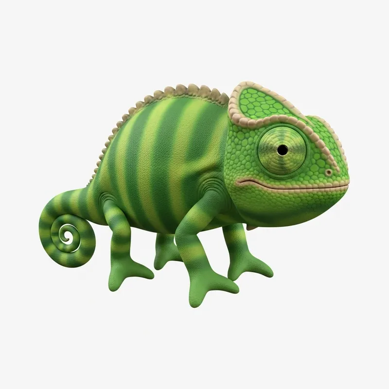 Green Cartoon Chameleon Sitting on Four Legs