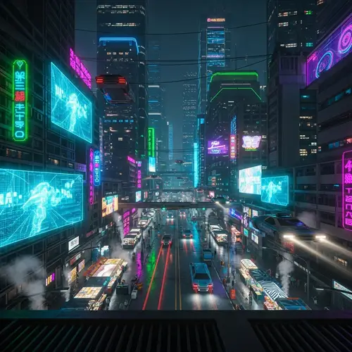 Futuristic Cyberpunk City Night Scene