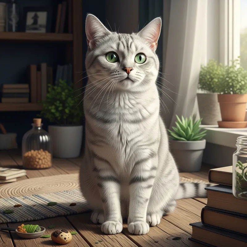 Cute Domestic Cat with Fluffy Silver & White Fur Cute Domestic Cat with Fluffy Silver & White Fur