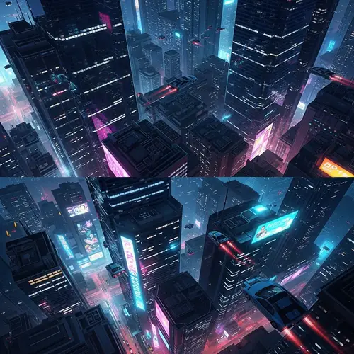 Futuristic Cityscape at Night | Neon Lights, Flying Cars