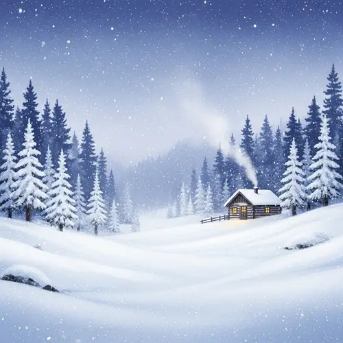 Tranquil Winter Landscape with Cozy Wooden Cabin - Snow Scene