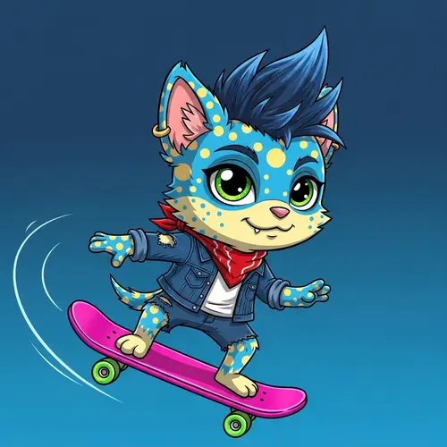 Cool Blue Cartoon Character with Edgy Style and Adventurous Spirit