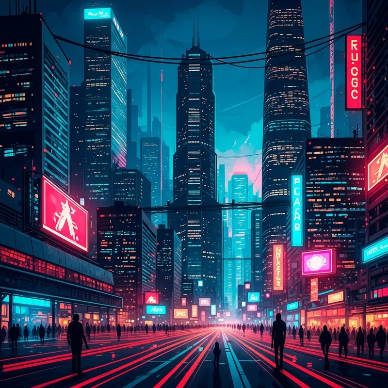 Neon Cyberpunk Orgy: Futuristic City Hustle & Bustle