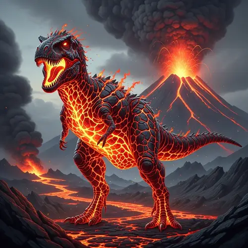 Volcano Dinosaur: Majestic Prehistoric Creature in a Fiery Display