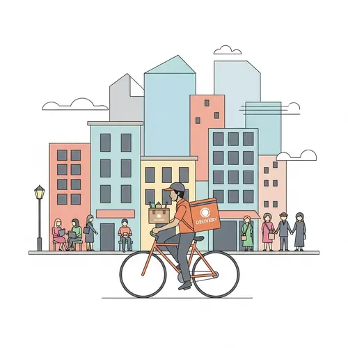 Urban Food Delivery Service | Diverse City Street Minimalist Design
