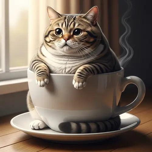 Chubby Cat in Coffee Cup | Cozy & Inviting Scene