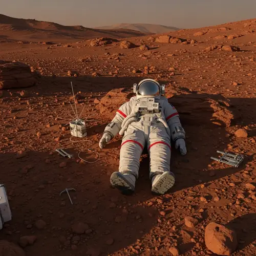 Abandoned Martian Spacesuit in Desolate Landscape