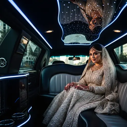 Luxurious Middle Eastern Bride in Limousine | Wedding Photo