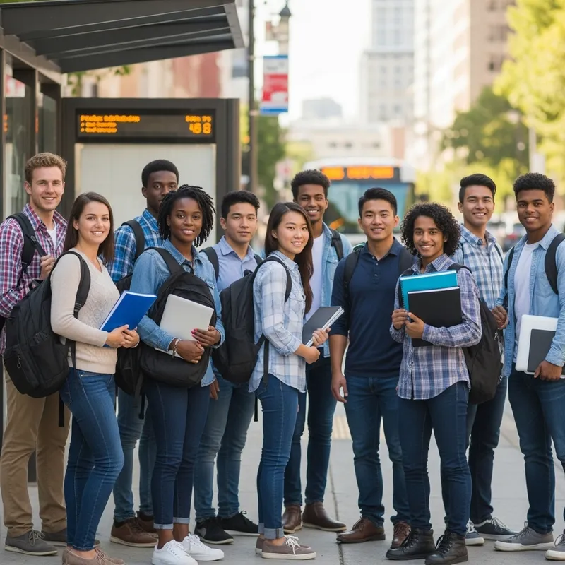 Students Boarding Bus for College Classes