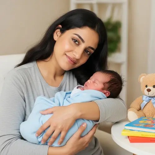 Middle-Eastern Mother Cradling Newborn Baby | Serene Nursery Scene