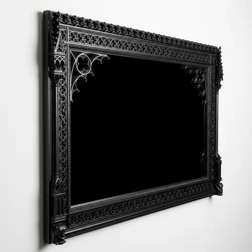 Vintage Gothic Mirror with Antique Black Frame