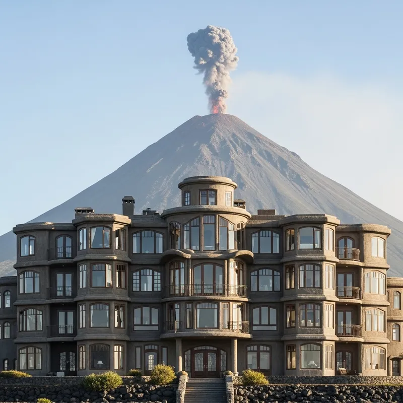Modern House with 199 Windows near Volcano