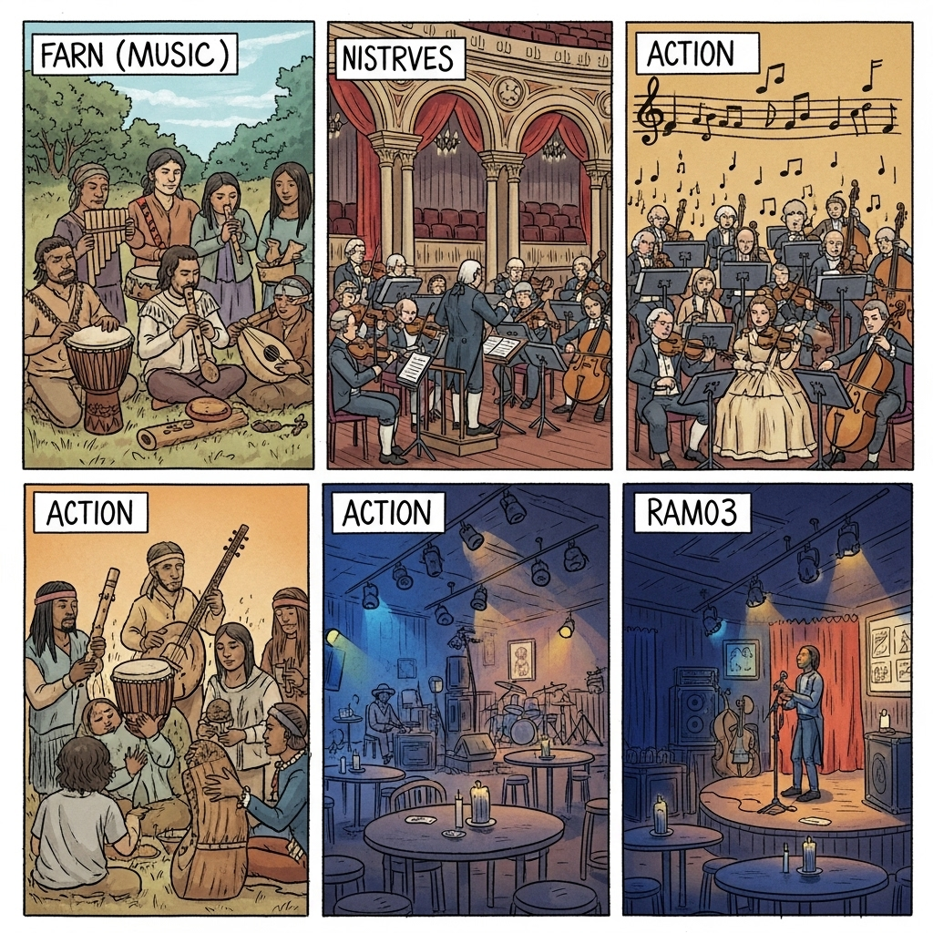 Evolution of Music in Comic Style | AI Art Generator | Easy-Peasy.AI