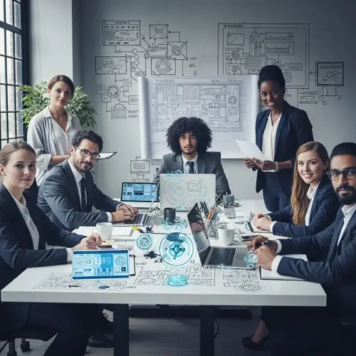 Diverse Technology Innovators at Modern Conference Table