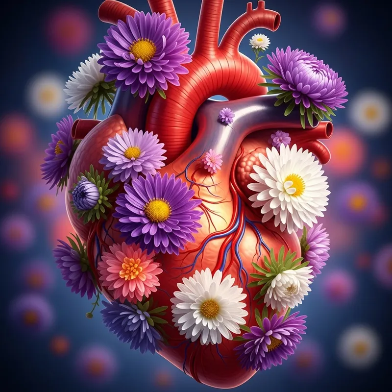 Human Heart and Asters - Symbol of Love