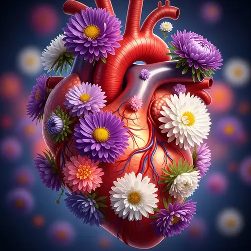 Intricately Adorned Human Heart with Asters - Symbol of Love and Patience