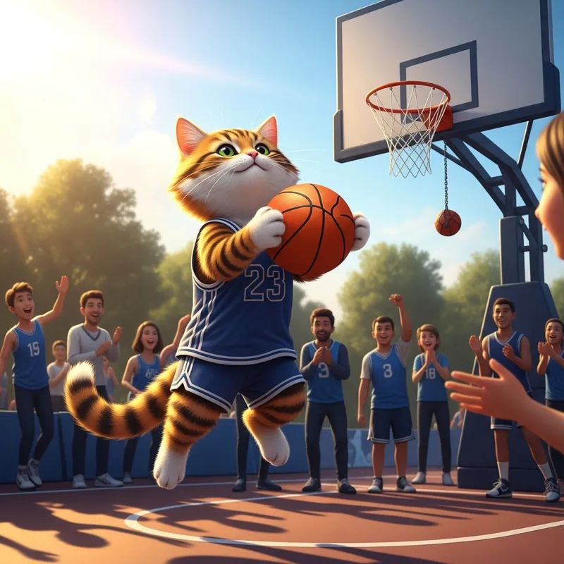 Cat Playing Basketball: Fun and Games in the Park Cat Playing Basketball: Fun and Games in the Park