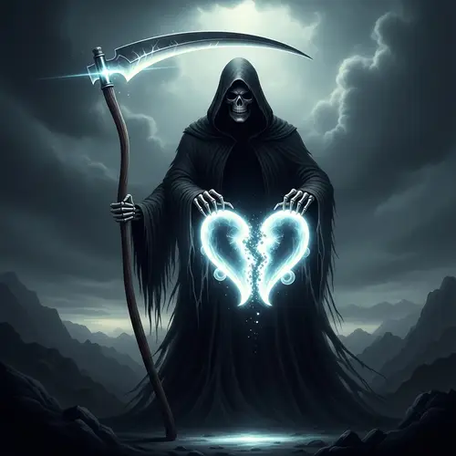 Grim Reaper Unveiling Radiant Soul - Soul Separation Symbolized