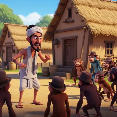 Charming Villager Upset by Hat-Wearing Monkeys | Animation
