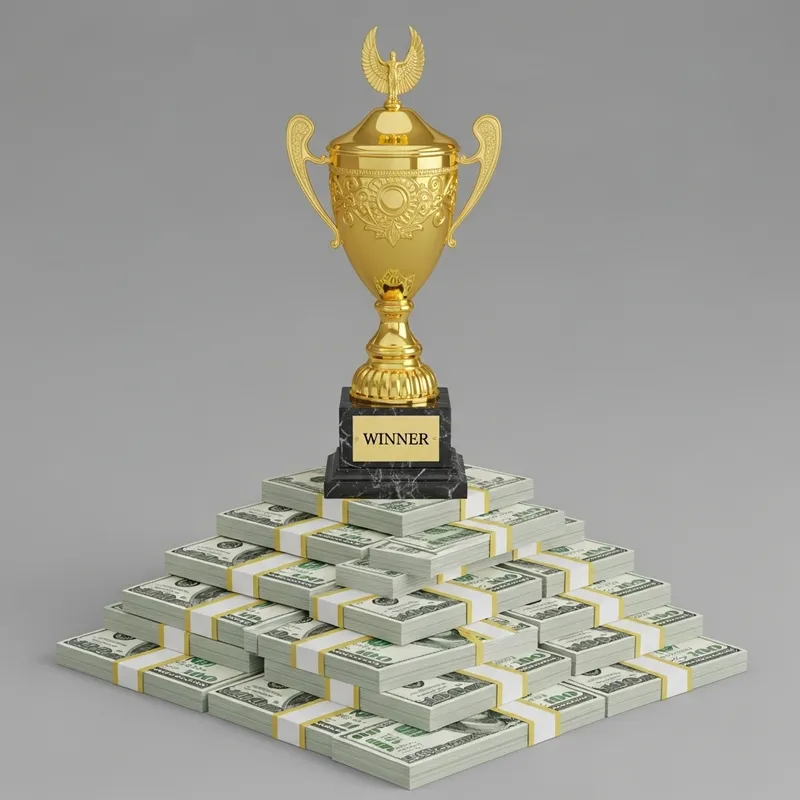 Golden Trophy on Money Piles Golden Trophy on Money Piles