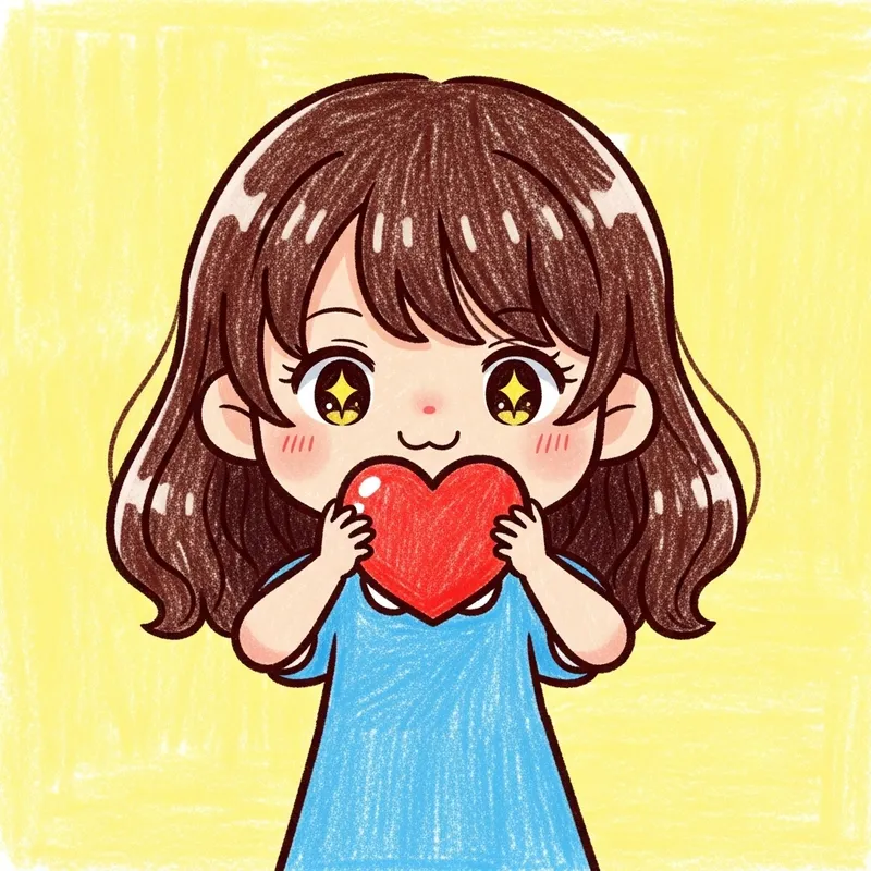 Vivid Chibi-Style Girl with Heart in Shoulder-Length Hair