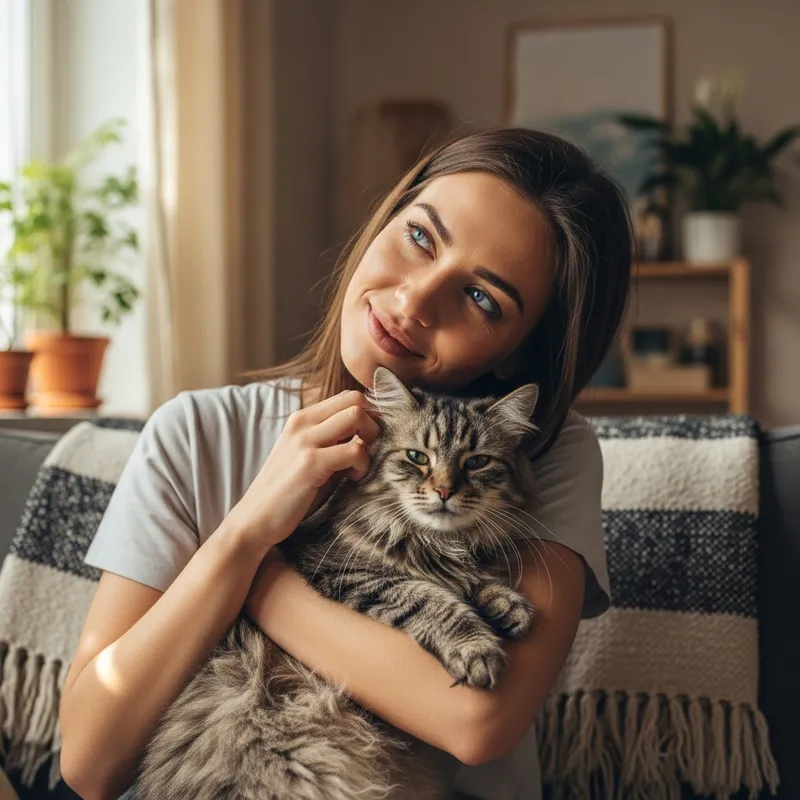 Beautiful Girl with Blue Eyes Holding a Cat