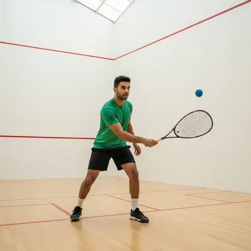 Mid-Twenties Middle-Eastern Male Athlete Racquet Swing