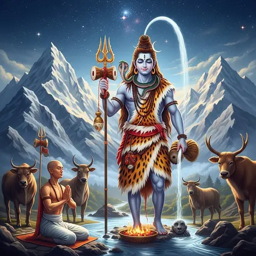 Lord Shiva, Hindu Deity in Serene Himalayan Setting