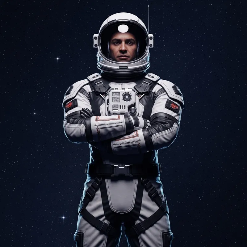 Elon Musk - Futuristic High-Tech Space Suit Pose in Sci-Fi Setting Elon Musk - Futuristic High-Tech Space Suit Pose in Sci-Fi Setting