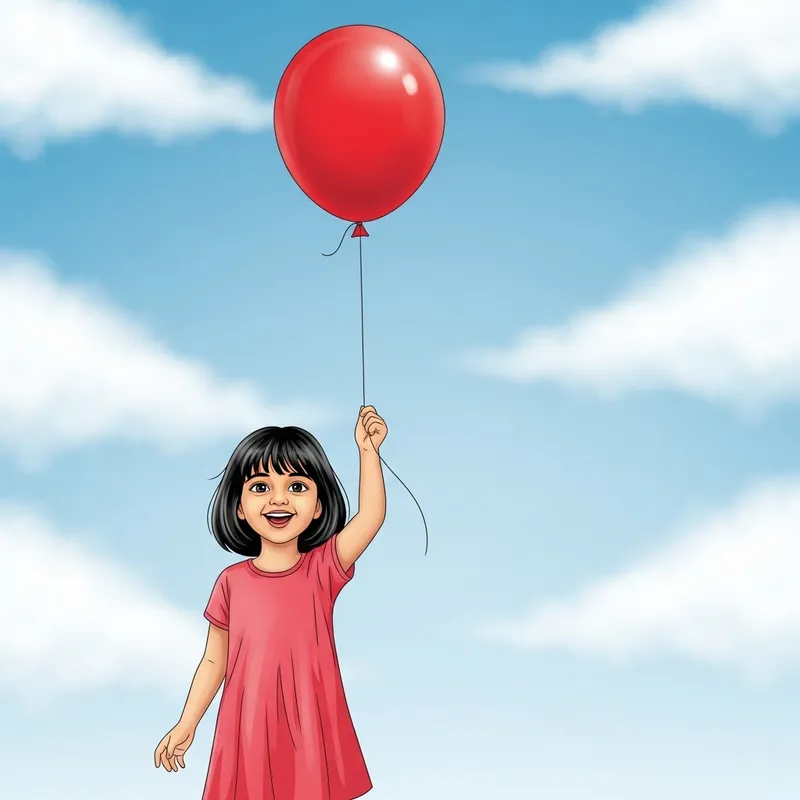Happy Kid Holding Red Balloon