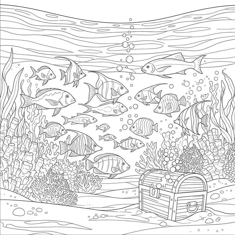 Under the Sea Coloring Page with Fish