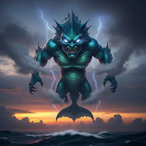 Angry Sea Monster in Twilight Sky - Ethereal Visual