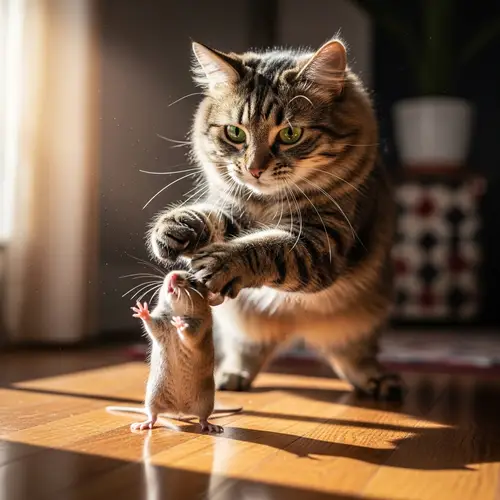Playful Cat Punching Mouse - Fun Pet Interaction