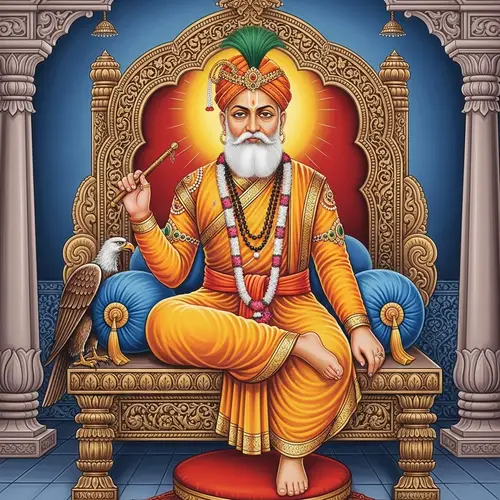 Spiritual Leader on Majestic Throne - Vibrant Indian Art