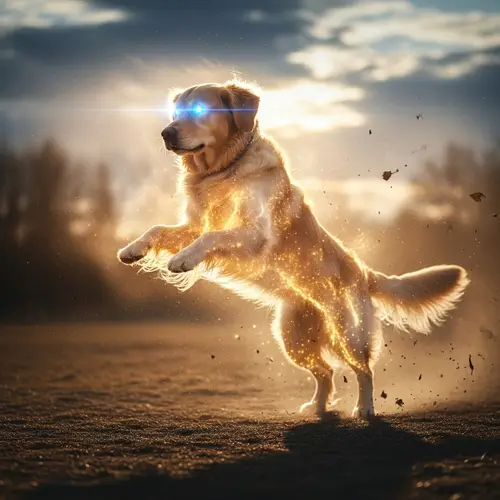 Superpowered Dog with Glowing Eyes